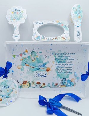Set Tavita Mot (turta), Avion cu Elice, model bleu personalizat cu 6 piese – FEIS401021