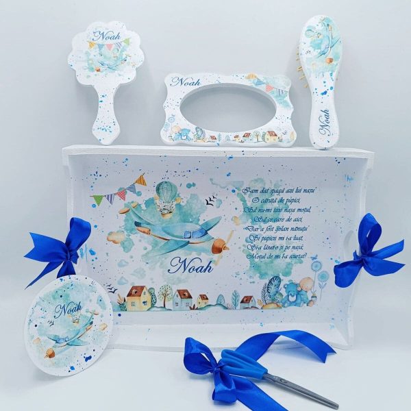 Set Tavita Mot (turta), Avion cu Elice, model bleu personalizat cu 6 piese FEIS401021 (2)