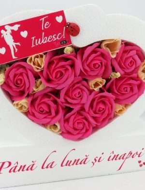 Aranjament cadou pentru iubita, cu trandafiri de sapun, Te Iubesc – ILIF402008