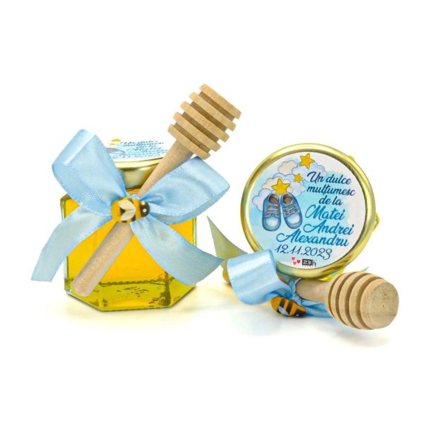 Mărturii dulci cu miere, model Aventură, culoare bleo - Papucei, borcan 50 gr – DSBC402002
