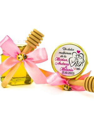 Mărturii dulci cu miere, model Aventură, culoare roz, nunta si botez, borcan 50 gr – DSBC402005