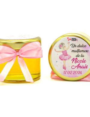 Marturii dulci cu miere, model handmade Iubire – roz, borcan 30 gr – DSBC402006