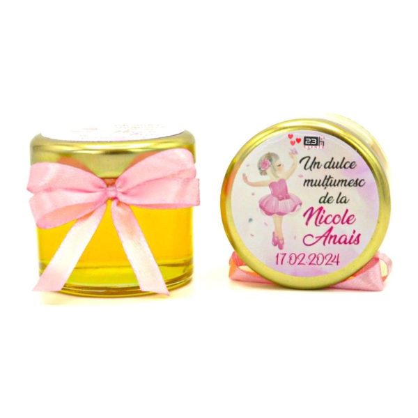 Marturii dulci cu miere, model handmade Iubire - roz, borcan 30 gr - DSBC402006