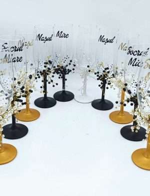 Set 10 pahare nunta pentru miri & nasi si socri, model deosebit cu margelute – FEIS402030