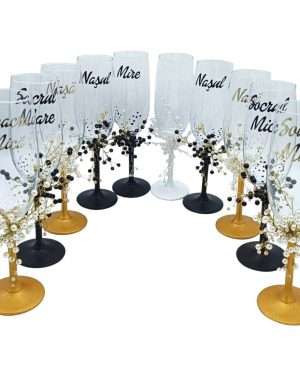 Set 10 pahare nunta pentru miri & nasi si socri, model deosebit cu margelute FEIS402030 (1)