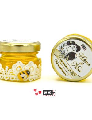 Marturii dulci cu miere, model handmade „Dorinta” – alb, borcan 30 gr – DSBC402004