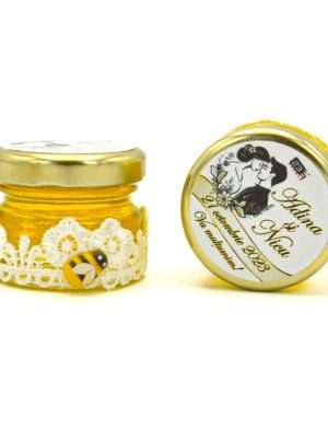 Marturii dulci cu miere, model handmade „Dorinta” – alb, borcan 30 gr – DSBC402004