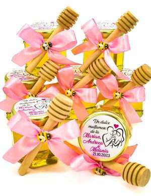 Mărturii dulci cu miere, model Aventură, culoare roz, nunta si botez, borcan 50 gr – DSBC402005