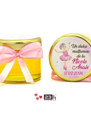 Marturii dulci cu miere, model handmade Iubire – roz, borcan 30 gr – DSBC402006