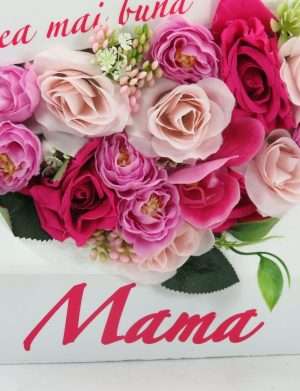 Aranjament cadou pentru mama, cu trandafiri de matase – ILIF403010