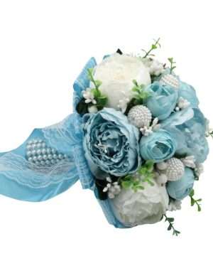 Buchet mireasa cu flori de matase, Aqua, bleu&alb – ILIF403047