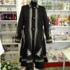 Haina de dama cu cordon, stofa brodata, croita in Romania, negru alb LLDJ403016 (1)