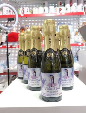 Marturie nunta, Sticluta Vin Spumant – Lavanda Mov, personalizata – ALIF403039