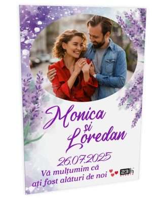 Marturie nunta personalizata cu poza, magnet frigider 10x15cm, Lavanda Mov – ILIF403043