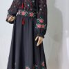 Rochie dama, din bumbac 100% de calitate superioara, brodata cu motive traditionale, negru rosu verde LLDJ403026 (2)