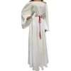 Rochie dama, lunga din bumbac 100% de calitate superioara, cu brau brodat cu motive traditionale, alb LLDJ403021