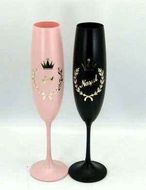 Set 2 pahare nunta pentru nasi, model deosebit, roz pudrat-negru – ILIF403027