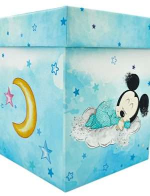 Cutie dar (bani) botez, nepersonalizata, design bleo cu Mickey mouse, dim. 21x21x26 cm – MIBC403002
