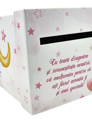 Cutie dar (bani) botez, nepersonalizata, design roz cu Minnie mouse, dim. 21x21x26 cm – MIBC403003