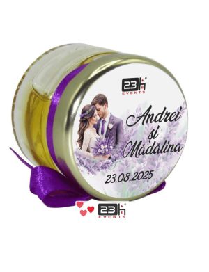 Mărturii dulci cu miere, handmade Iubire, borcan 30 gr, personalizare lavanda mov – DSBC403002