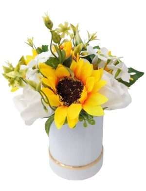 Aranjament cu flori de matase si sapun, galben alb – DSPH404001 (1)