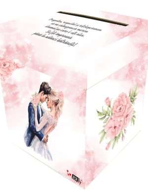 Cutie dar (bani) nunta, nepersonalizata, design Fuzzy Pink si miri, dim. 21x21x26 cm MIBC404002
