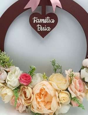 Ornament handmade pentru usa, coronita cu flori de matase, personalizata – FEIS404009