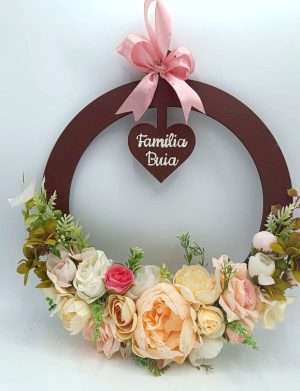 Ornament handmade pentru usa, coronita cu flori de matase, personalizata – FEIS404009