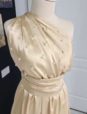 Rochie versatila lunga din satin cu perle, auriu – ACD404035