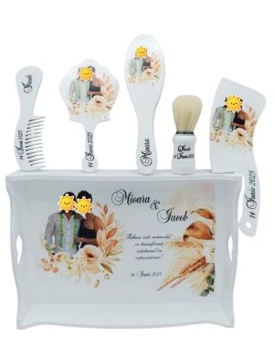 Set 2in1 Gatit Mireasa si Mire, model personalizat cu fotografia mirilor, 6 piese – FEIS404016