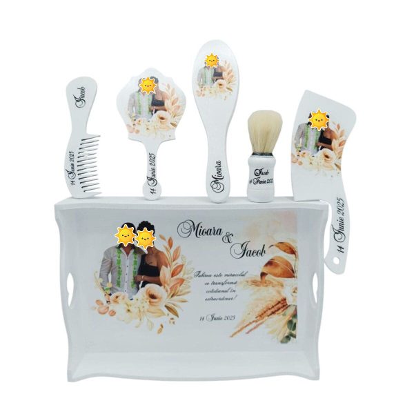Set 2in1 Gatit Mireasa si Mire, model personalizat cu fotografia mirilor, 6 piese - FEIS404016