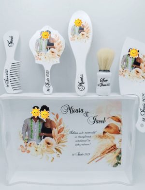 Set 2in1 Gatit Mireasa si Mire, model personalizat cu fotografia mirilor, 6 piese – FEIS404016