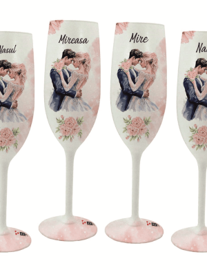 Set 4 pahare nunta pentru miri & nasi, Fuzzy Pink, Nepersonalizat – FEIS404006