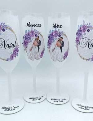 Set 4 pahare personalizate pentru miri si nasi, tematica mov – FEIS404020