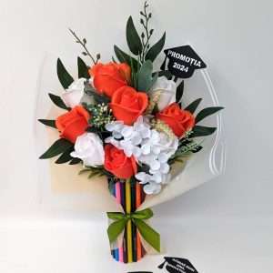 Cadou cadre didactice, aranjament buchet flori de sapun, portocaliu DSPH405006 (2)