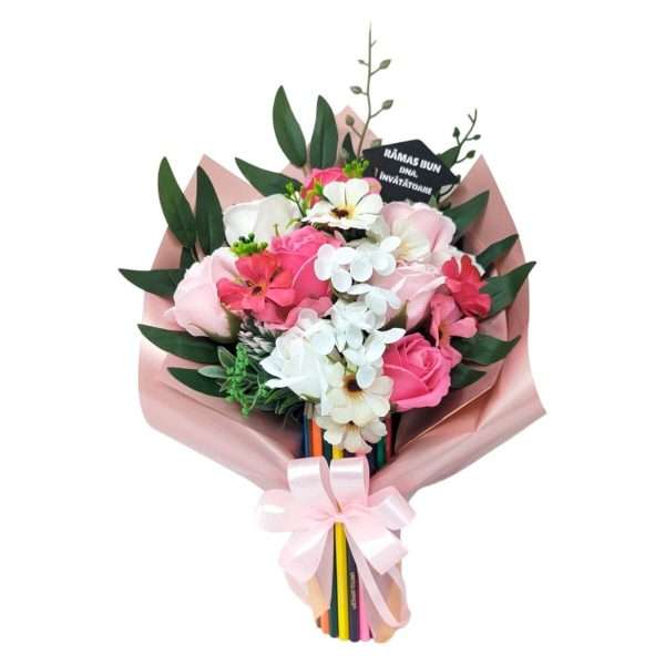 Cadou cadre didactice, aranjament buchet flori de sapun, roz DSPH405008 (1)