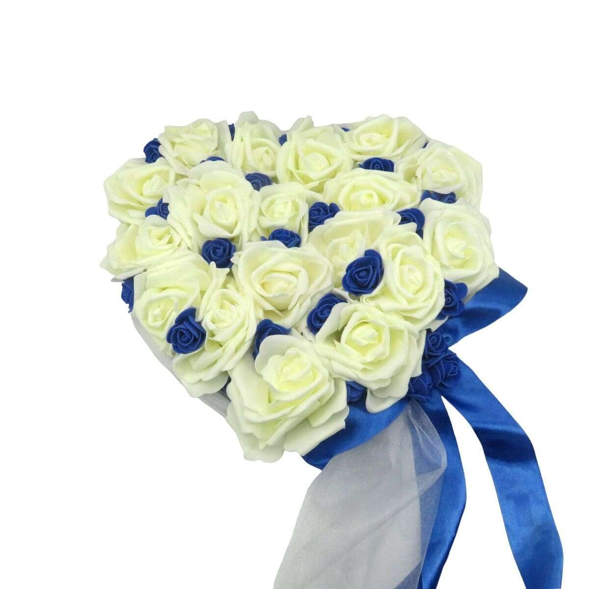 Decor masina pentru nunta cu tulle si trandafiri din spuma, albastru alb ILIF406007 (3)