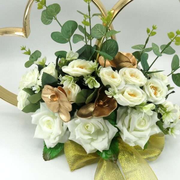 Decor masina pentru nunta, inimioare decorate cu flori, auriu & alb ILIF406003 (7)