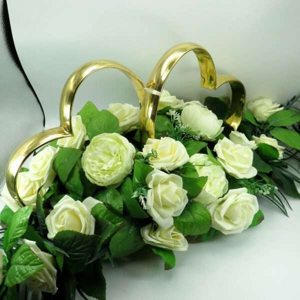 Decor masina pentru nunta, inimioare decorate cu flori de spuma si matase ILIF405004 (1)