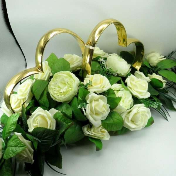Decor masina pentru nunta, inimioare decorate cu flori de spuma si matase ILIF405004 (2)