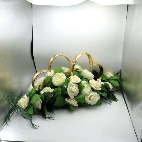 Decor masina pentru nunta, inimioare decorate cu flori de spuma si matase ILIF405004 (4)