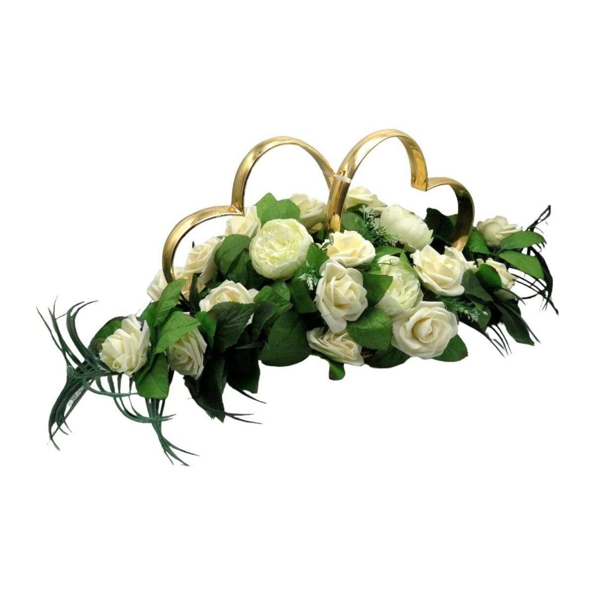Decor masina pentru nunta, inimioare decorate cu flori de spuma si matase ILIF405004 (5)