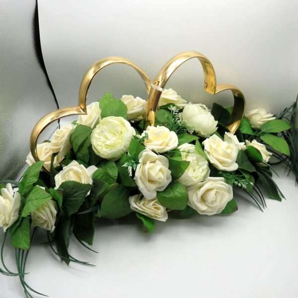Decor masina pentru nunta, inimioare decorate cu flori de spuma si matase ILIF405004 (6)