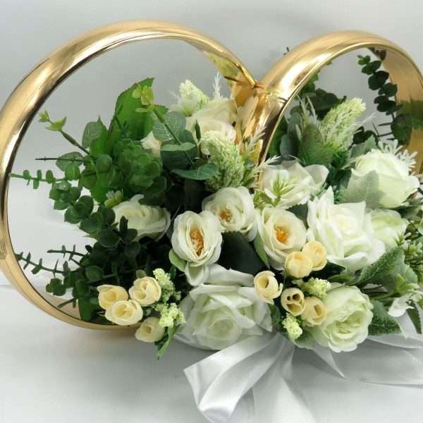 Decor masina pentru nunta, verighete decorate cu flori, verde & alb ILIF406004 (1)