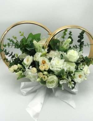 Decor masina pentru nunta, verighete decorate cu flori, verde & alb – ILIF406004