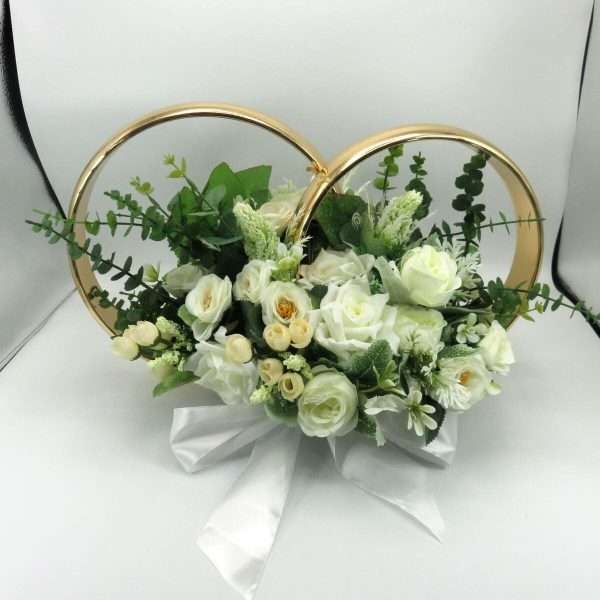 Decor masina pentru nunta, verighete decorate cu flori, verde & alb ILIF406004 (2)