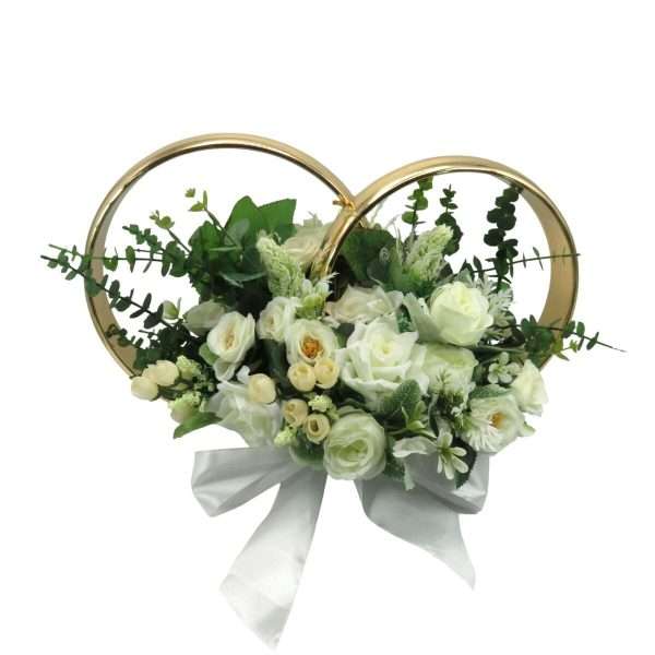 Decor masina pentru nunta, verighete decorate cu flori, verde & alb ILIF406004 (3)