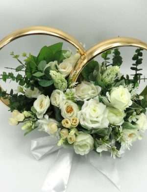 Decor masina pentru nunta, verighete decorate cu flori, verde & alb – ILIF406004