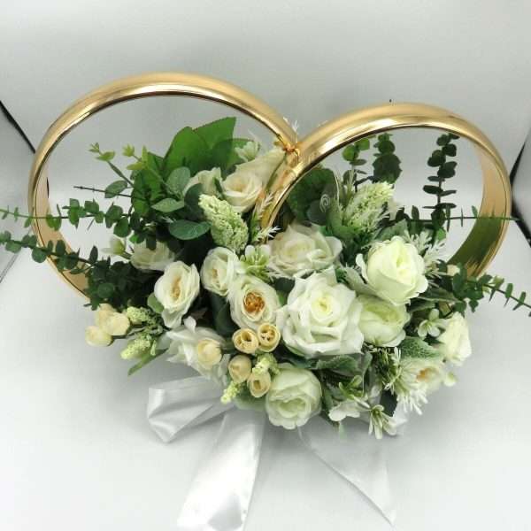 Decor masina pentru nunta, verighete decorate cu flori, verde & alb ILIF406004 (4)