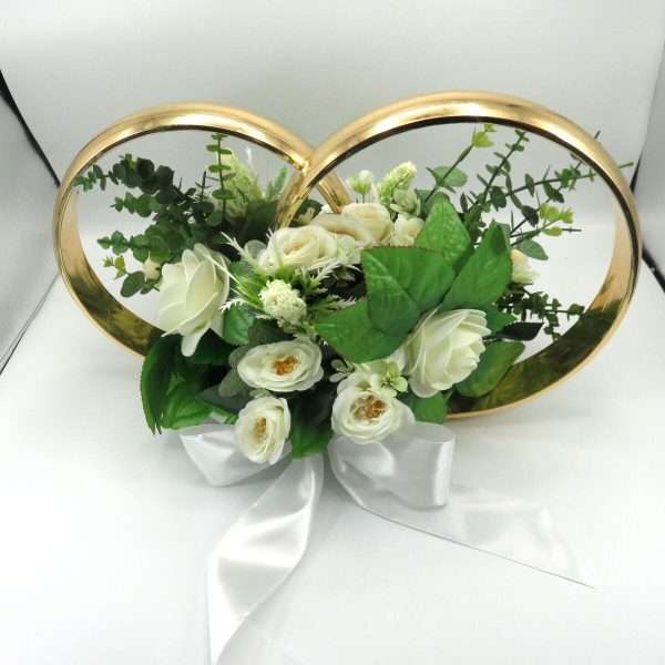 Decor masina pentru nunta, verighete decorate cu flori, verde & alb ILIF406004 (5)